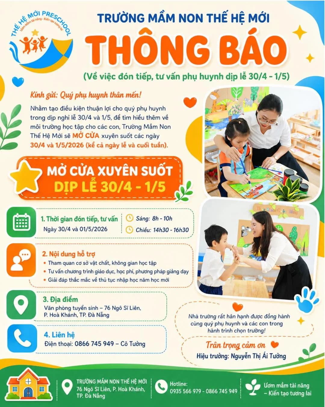 THÔNG BÁO LỊCH ĐÓN TIẾP PHỤ HUYNH DỊP LỄ 30/4 – 1/5